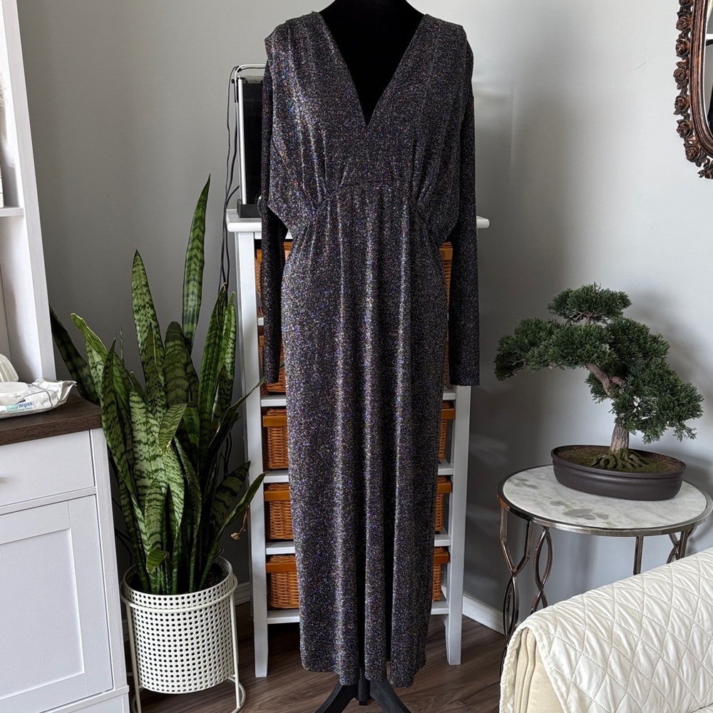 Addition Elle Black Metallic Knit Pullover